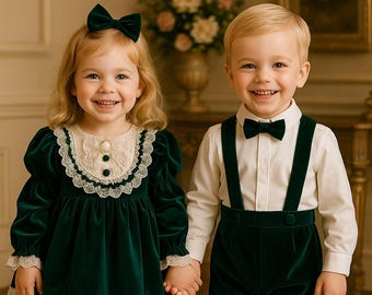 Luxury Green Velvet Baby Girl and Baby Boy Matching Christmas