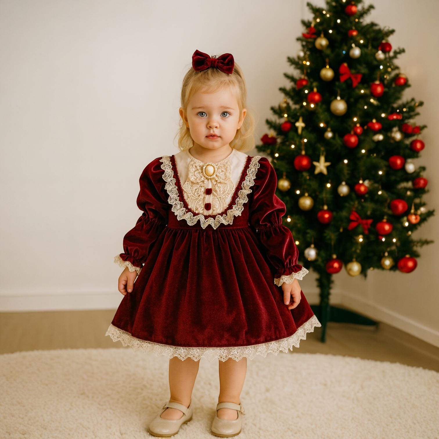 white christmas dresses Pretty Lolita Bow Red Velvet Party Dress For Baby Girls – TheToddly main image 0
