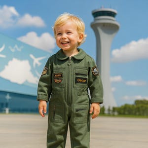 Baby Boy Custom Name Pilot Halloween Costume Personalized Army  Flight Suit Boys Air Force Jumpsuit with Name Patch Kids Military Outfit