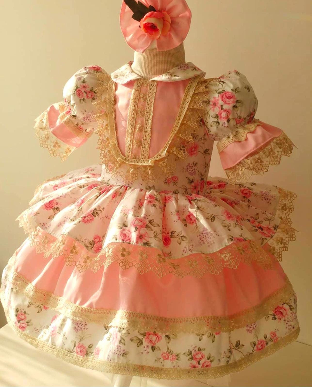 royal tea party dresses Royal Style Vintage Baby Girl Birthday Party Dress, Girls Floral Easter Dress, Kids Floral Tea Party Pageant Easter Dress, Kids Luxury