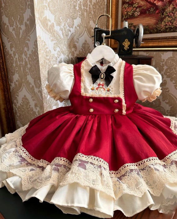 Buy Burgundy Girl Elegant Vintage Style Birthday Dress, Girl