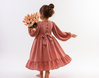 Dusty Pink Flower girl Dress, Baby Girl Wedding Gown, Sage Green Girls Special Occasion Belted So Cute Dress, Baby Girl Birthday Dress