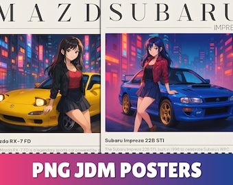 Pacchetto PNG di auto JDM d'epoca: grafica streetwear (download digitale)