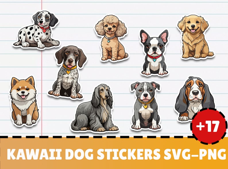 Kawaii Dogs Sticker Bundle, SVG Stickers, Digital Stickers Pack ...
