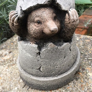 Cute mole hiding in a pot statue - garden ornament  - hand cast