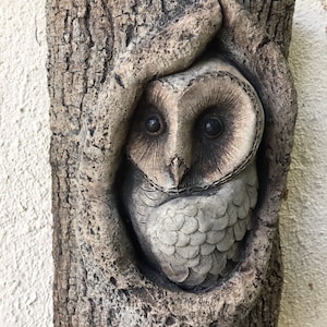 Owl - wall hanging - hand cast stone garden ornament