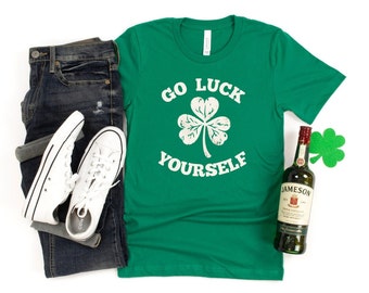 Go Luck Yourself Jersey Short Sleeve Tee, St Patricks Day, lucky shirt, klaver klaver Cadeau, St Patricks dagcadeau, grappige St Patricks Day
