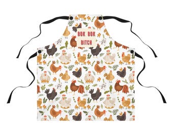 Delantal para amantes del pollo, Bok Bok Bitch, ropa de cocina, regalo único para los entusiastas del pollo, gran regalo para los amantes del pollo, delantal con patrón de pollo