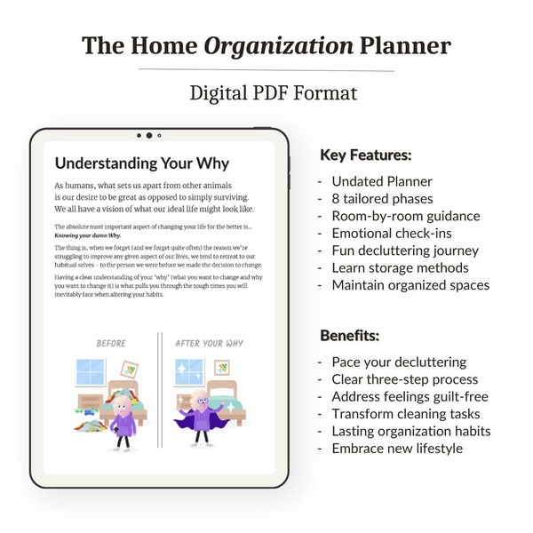 The Home Organization Sidekick Journal Digital PDF. A Step-by-Step Guide to Declutter, and Organize your Home.
