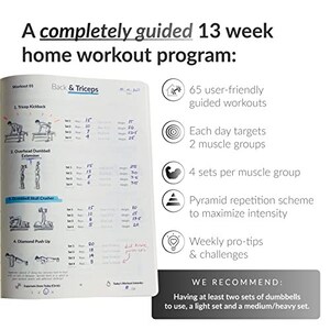 The Dumbbell Home Workout Journal. 13-Week Program. Fitness Planner / Workout Book that only requires dumbbells. Workout Journal for Women & Men. Workout Planner for Women. Workout Log Book / Fitness Journal / Workout Notebook. Digital Planner