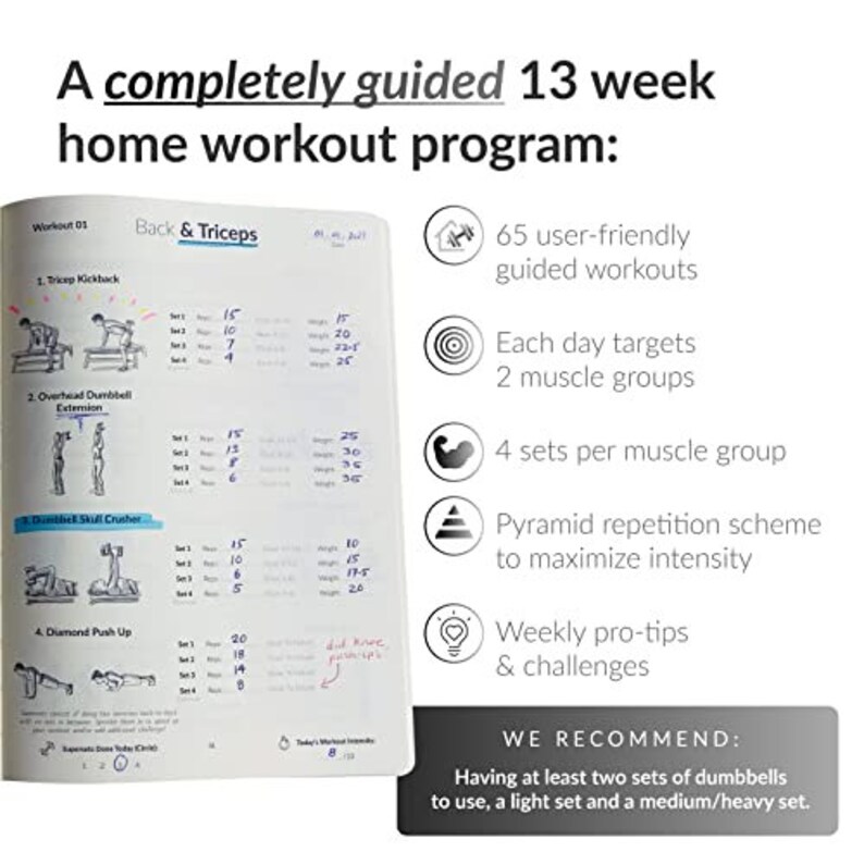The Dumbbell Home Workout Journal Digital PDF: 13-week Personal Trainer ...