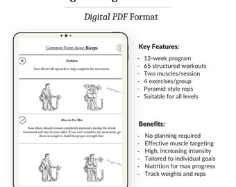 12-Wochen Gewichtheben Workout Journal: Fitness-Planer (Digitales PDF)