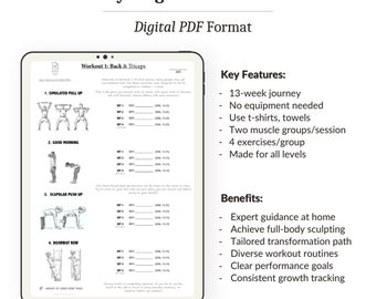 The Bodyweight Home Workout Journal Digital PDF: 13-Week No-Equipment Fitness Planner. Completely Guided Exercises for Men & Women.