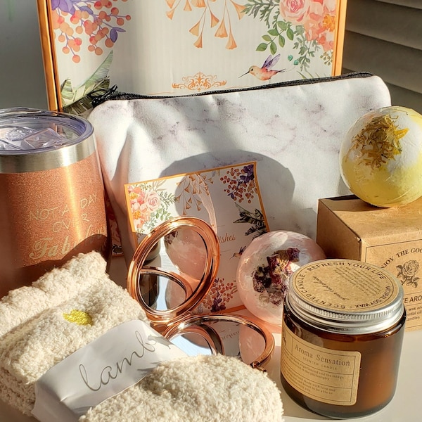 Relaxation Spa Gift Box for her, Friendship gift, with personalized tumbler cup, Self care package hygge gift box, Free shipping
