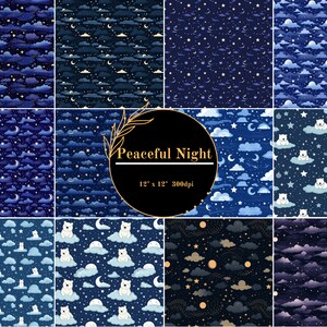 Nightsky Pattern Collection - Digitaal papier - 12 ontwerpen - Direct downloaden - 12" x 12" 300dpi