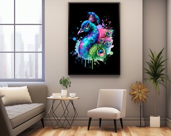 Colorful Peacock Feathers Clipart, PNG Wall Art (Digital Download)