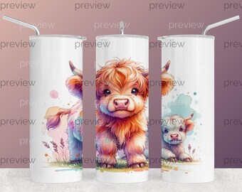 Highland Cow PNGs: Floral Crown Watercolor Clipart (Digital Download)