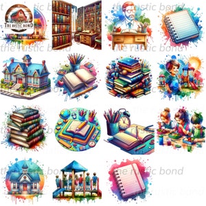 School Days Clipart Bundle of 15 - Instant Download   Sublimation Design, books, schoolhouse, playground, students