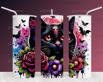 Gothic Black Cat Clipart | Halloween Friday 13th Sublimation Designs (Digital Download)