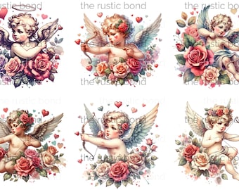 Vintage Valentine Cupid Clipart Collection - Whimsical Cherubs for Romantic Sublimation Designs, cards, Instant Download