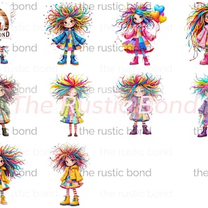 Bunter Regenbogen Mädchen Clipart - Instant Download für Junk Journals, Sublimation, Karten, Aufkleber Set von 10