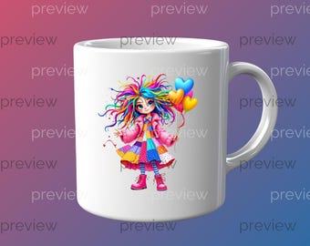Rainbow Girl Clipart – Cartoon Character Graphics (Instant Download)