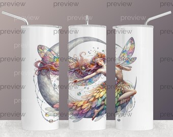 Crescent Moon Fairy Clipart, Watercolor Fantasy PNG (Digital Download)