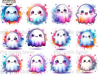 Cute Ghosts Halloween Clipart Set for Kids (PNG, Instant Download)