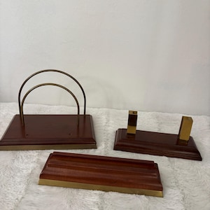 The Bombay company 1996 wood and brass desk set