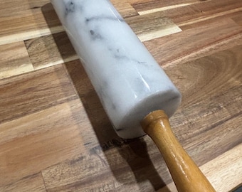 Heavy marble and wood baking rolling pin 18 inches long