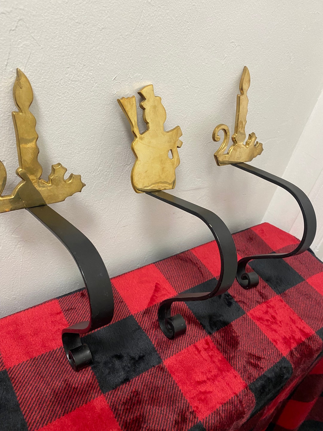 Three Vintage Solid Brass Christmas Stocking Hangers 13 Inches Etsy