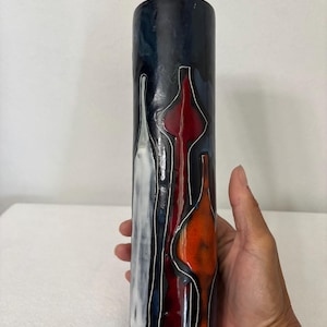 unique Mcm retro vintage art glass designer cylinder vase made in Italy 10 inches tall