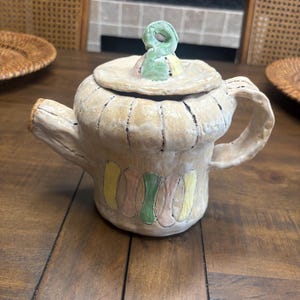 vintage mid century modern ceramic whimsical tea pot. cool conversation piece