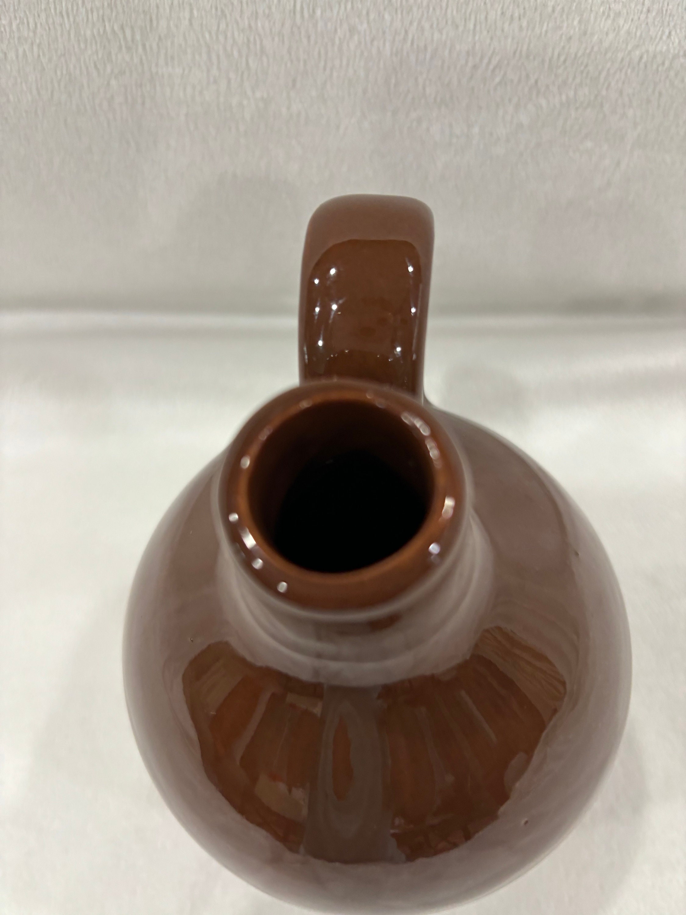 Vintage Brown Ceramic Jug: Glazed Loop Handle Vase - Etsy