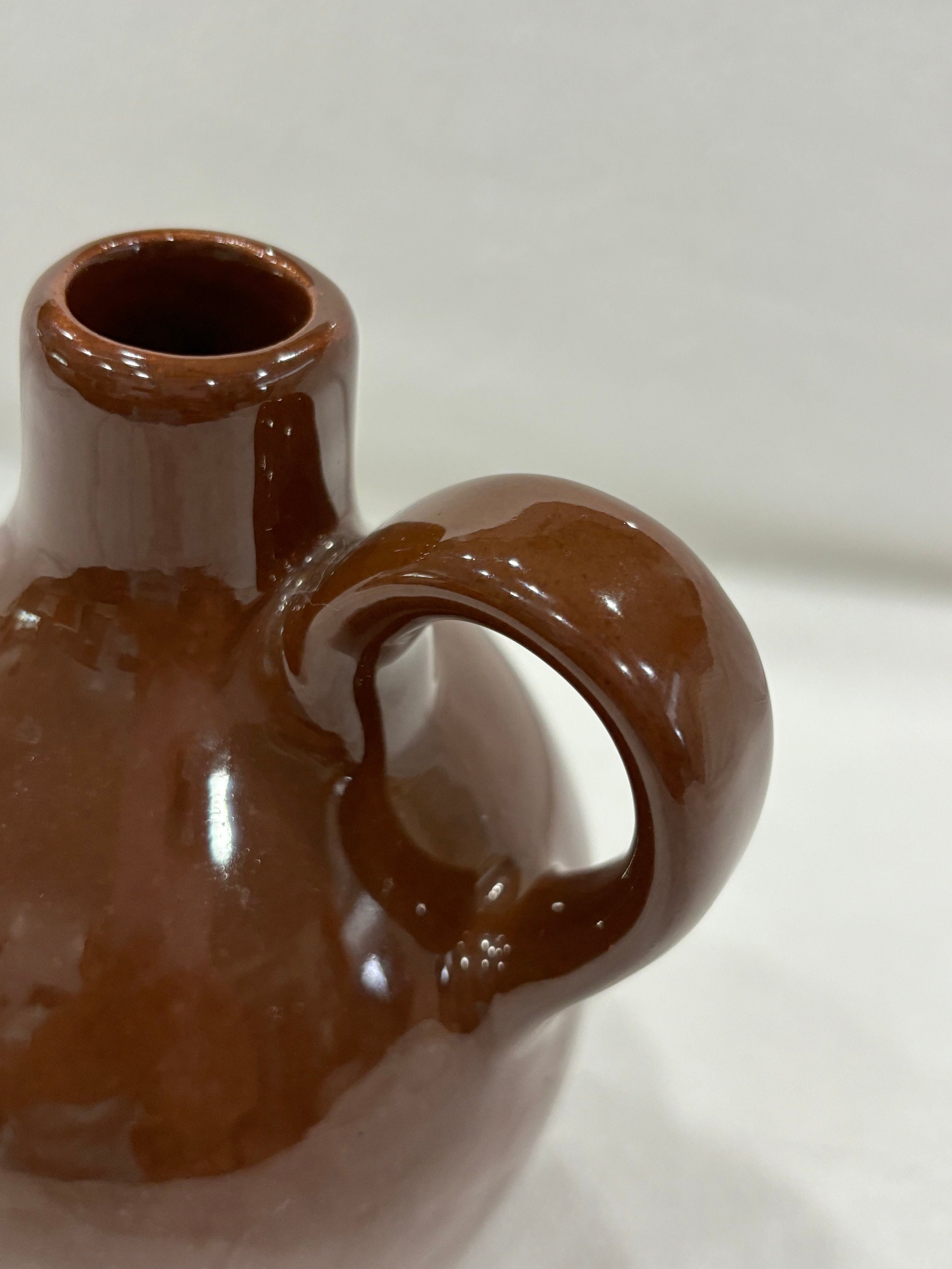 Vintage Brown Ceramic Jug: Glazed Loop Handle Vase - Etsy