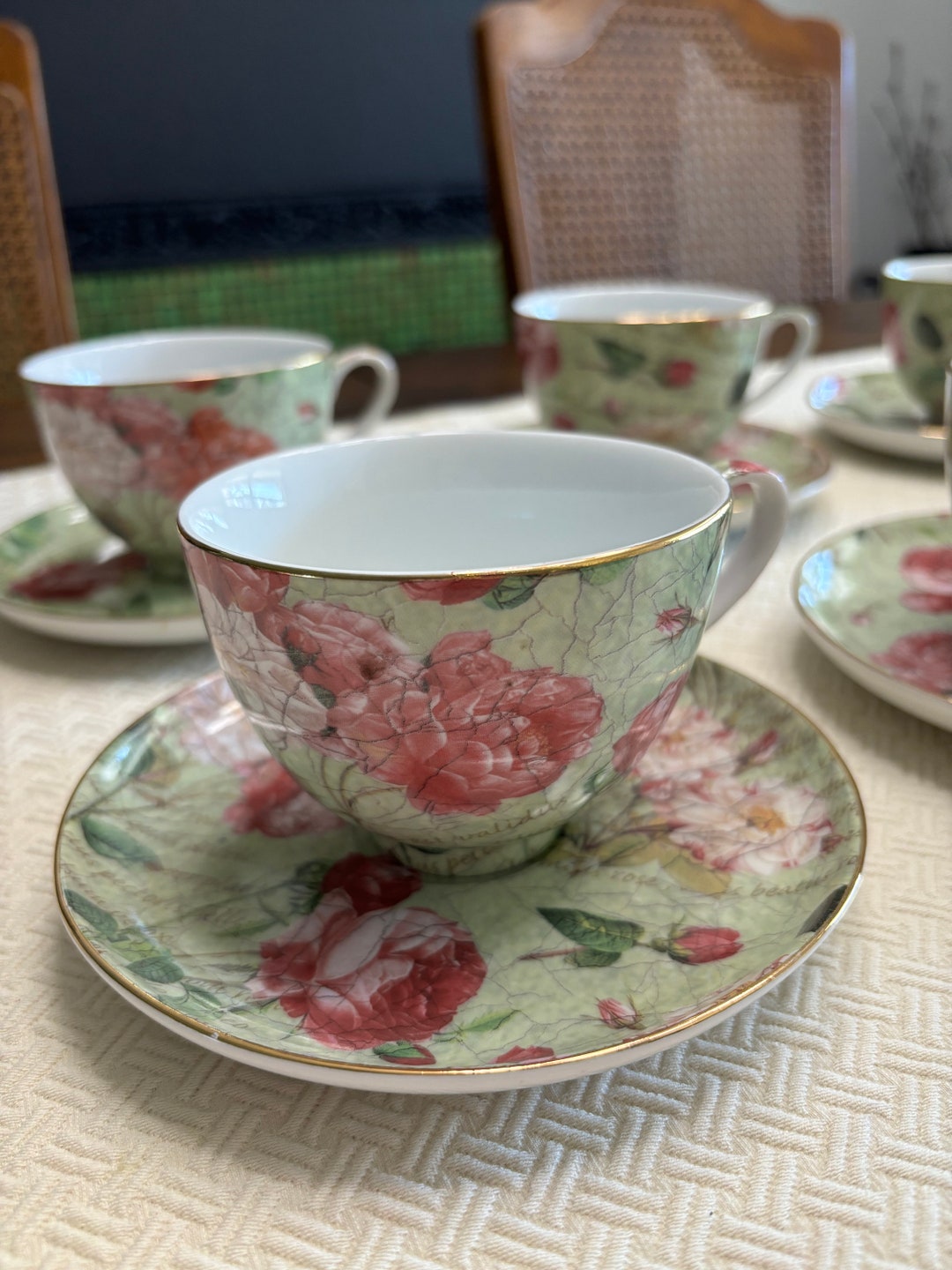 Set of Six Vintage Floral Royal Danube Tea Cups and Saucers. Holds 8 ...