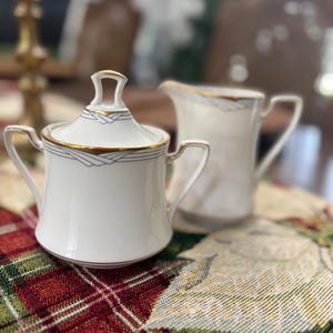 vintage Noritake Japan fine China porcelain sugar bowl and creamer set