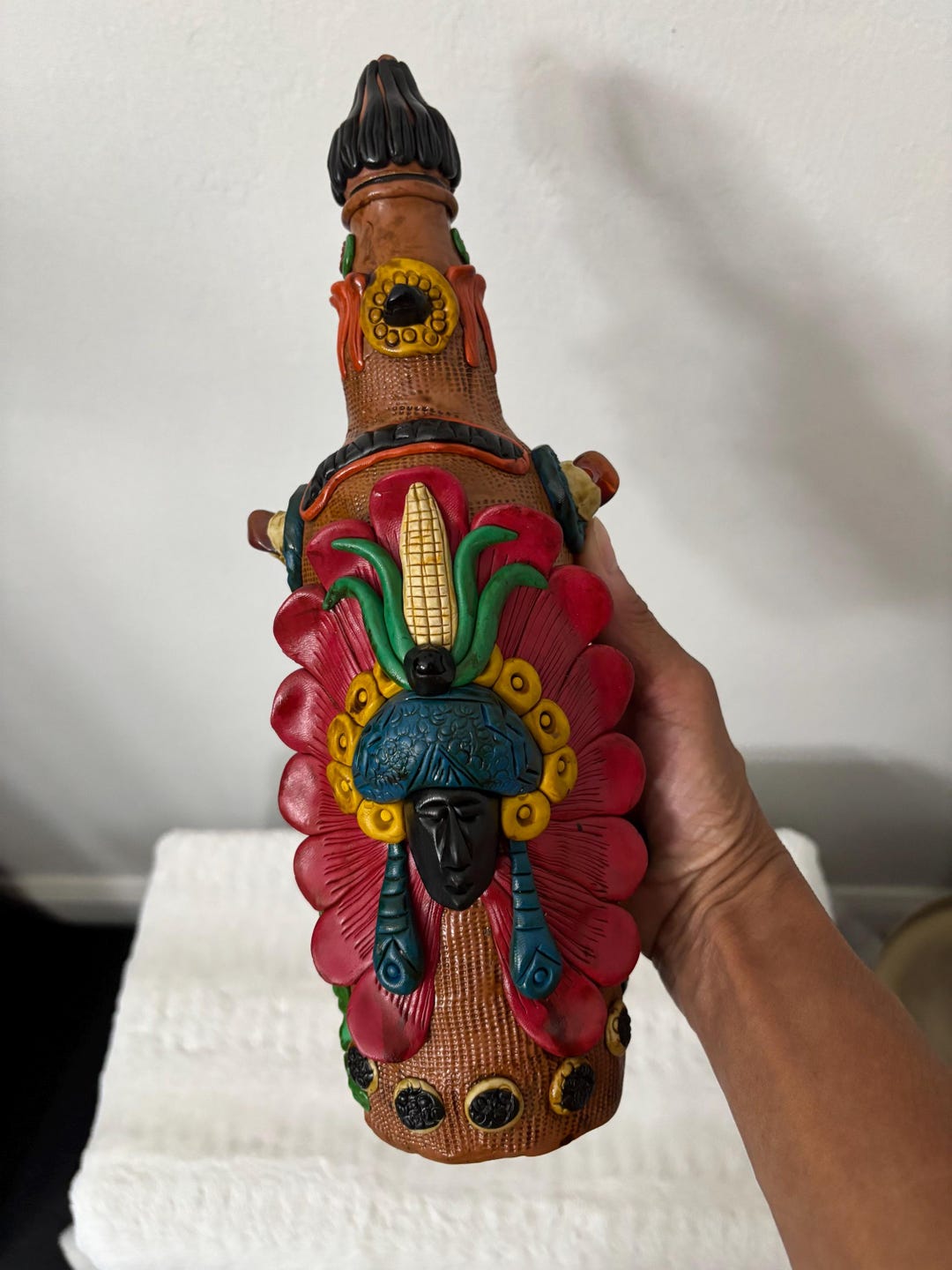 Beautiful Mexican Clay Wrapped and Decorated Decanter Liquor Bottle 12 ...