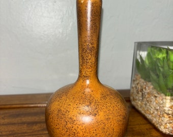 vintage stoneware pottery long neck speckled vase 6 inches tall
