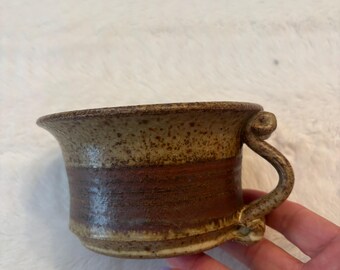 vintage handmade and signed stoneware pottery mug/ soup bowl 5 by 2 3/4