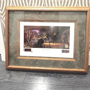 framed and matted Star Wars return of the Jedi Jabba the Hutt Ralph McQuarrie lithograph 27 by 21. solid wood frame limited edition.