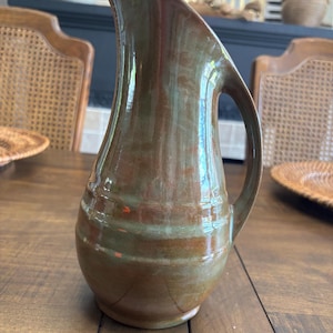 vintage handmade and signed by artist stoneware pitcher 9 inches tall