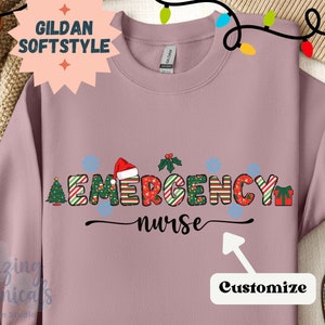 Emergency Nurse Shirt or Holiday Sweatshirt, Custom Festive Santa Xmas Tree Matching Tees for RN Appreciation Coworker Gift for Hospital