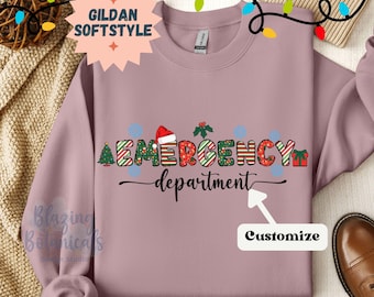 Emergency Department Christmas Shirt, Custom Holiday ER Sweatshirt Matching Nursing Sweater for RN Appreciation Coworker Gift for Hospital
