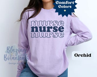 Nurse Shirt Long Sleeve, Comfort Colors Shirt for RN, Custom Healthcare T-Shirt Graduation Gift for Mother Baby Nurse, NICU Nurse, ER Nurse
