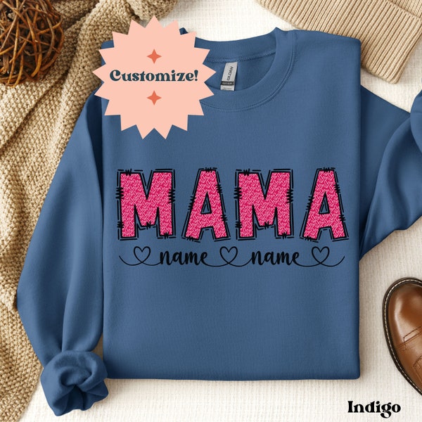 Custom Mama Sweater, Valentine Heart Sweatshirt, New Mom Gift, Present for Mothers Day or Valentines Day, Personalize Kids Names on Crewneck