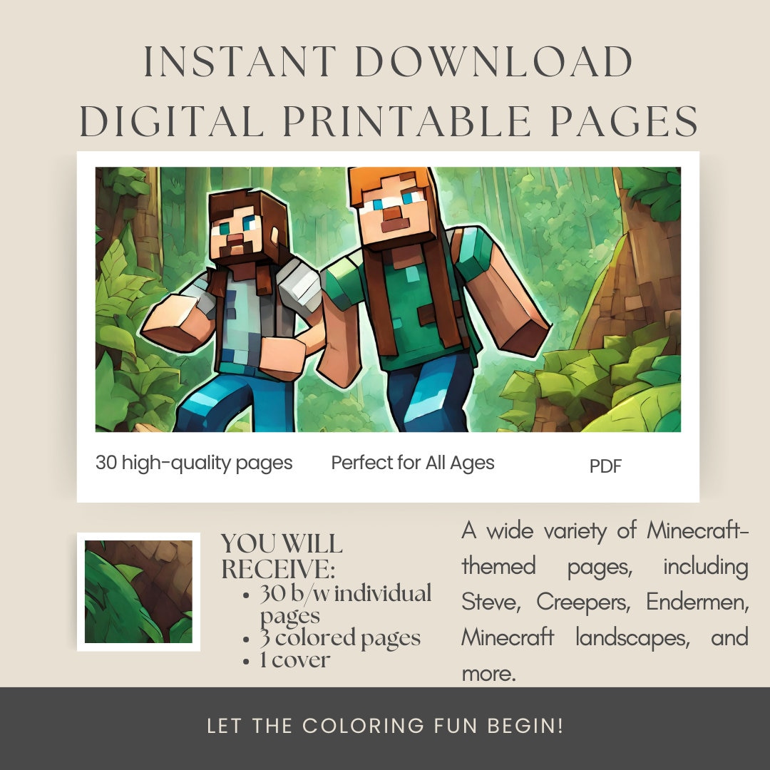 Cute Minecraft Coloring Book, Instant Download Digital Printable ...