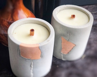 Bougies en béton coulées à la main avec mèche en bois. Respectueux de l'environnement, fabriqué de manière durable