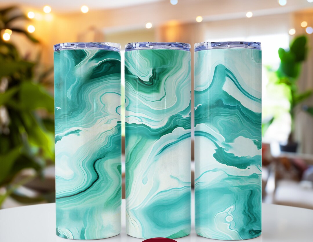 Teal Agate Marble 20oz Skinny Tumbler Sublimation Design Digital ...