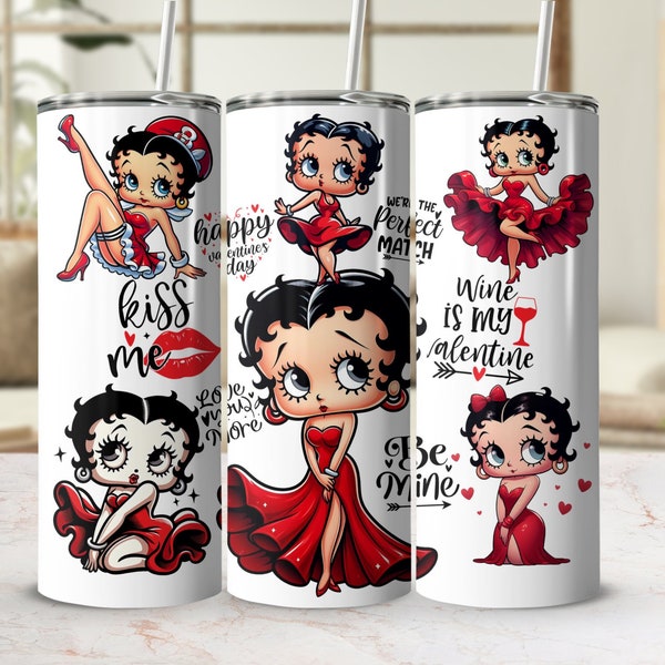 Vintage-Inspired Valentine Betty Boop Sticker, Retro Cartoon Tumbler Decal, Red Heart Kiss Love, Gift for Her, Collectible Sticker Set